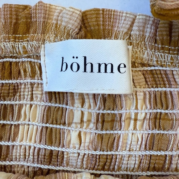 Bohme Brown Beige Plaid Smocked Blouse Size Large - Picture 9 of 13